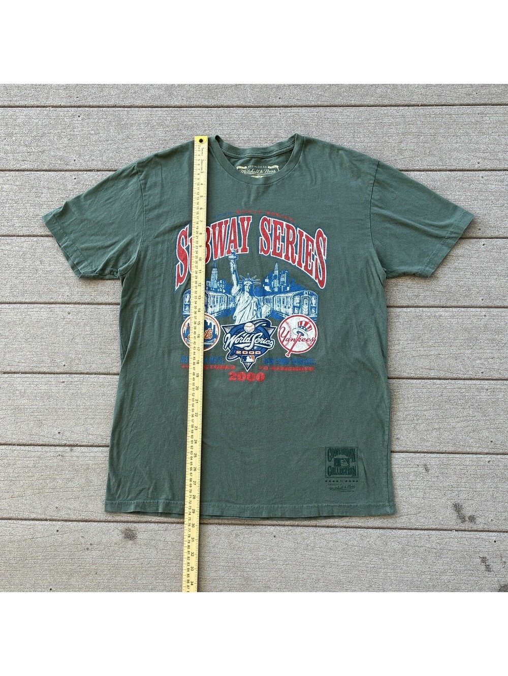Vintage 2000s Mitchell & Ness Subway Series T-Shirt Mens L Green NY Mets Yankees